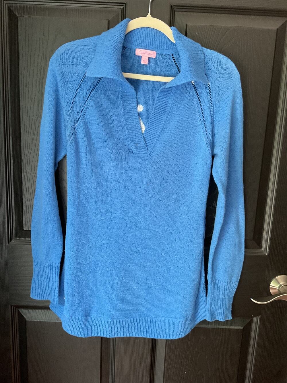 Lily Pulitzer - Cotton Collared Cobalt Blue & White Anchor Sweater - Large 12-14
